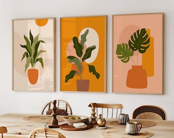 Boho Floral Poster Set for Living Room, Bedroom or Hallway | Boho Floral Living Room Picture Set | Poster Set in A4, A3, 40x60, 50x70, 60x90