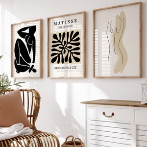 Matisse Creme Weiß 3er Poster Set | Henri Matisse Abstract Poster Set of 3 | Poster Set fürs Wohnzimmer | von A4 bis XXL Poster 60x90cm