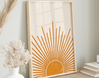 Boho Sun Poster | Sunrise Poster | Boho Sun Decor | Boho Art Poster for Bedroom with Picture Frame