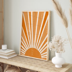 Boho Sonne Poster | Wanddekoration im Boho Stil | Wandbild für Wohnzimmer oder Schlafzimmer | Boho Design Sun Poster mit Bilderrahmen