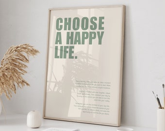 CHOOSE A HAPPY LIFE Motivierendes Sprüche Poster || Motivationsposter mit Text || Minimalistische Wanddekoration