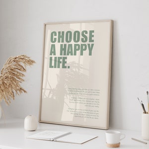 CHOOSE A HAPPY LIFE Motivierendes Sprüche Poster Motivationsposter mit Text Minimalistische Wanddekoration Bild 1