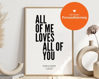 Poster Personalized for Him and Her | Gift for couples for Valentine's Day or anniversary | All of me loves all of you Poster personalized
