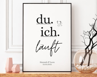 Personalisiertes Poster du ich läuft | Geschenk für Sie und Ihn zum Valentinstag | Hochzeit | Geburtstag | Jahrestag | Wandbild Wohnzimmer