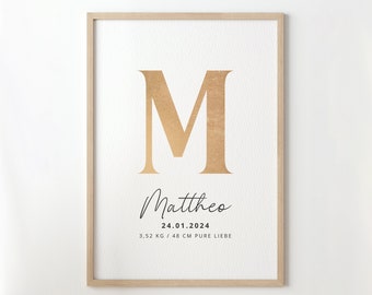 Cartel de nacimiento personalizado con letra, nombre y fecha de nacimiento | Póster habitación infantil personalizado | regalo de nacimiento personalizado