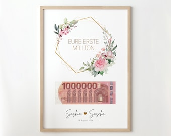 Money in a picture frame as a wedding gift | personalized wedding gift | wedding money gift | your first million poster