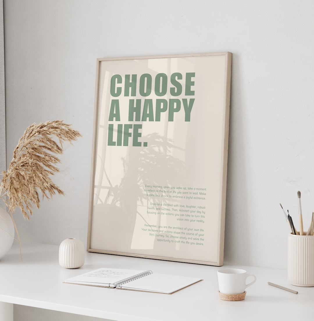 CHOOSE A HAPPY LIFE Motivierendes Sprüche Poster Motivationsposter mit Text Minimalistische