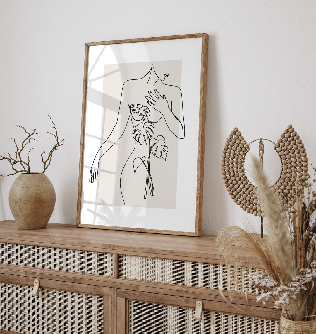 Line Art Kunst Poster One Line Art Frau Mit Beige Hintergrund Line Art Kunst Poster One Line Art Frau Mit Beige Hintergrund