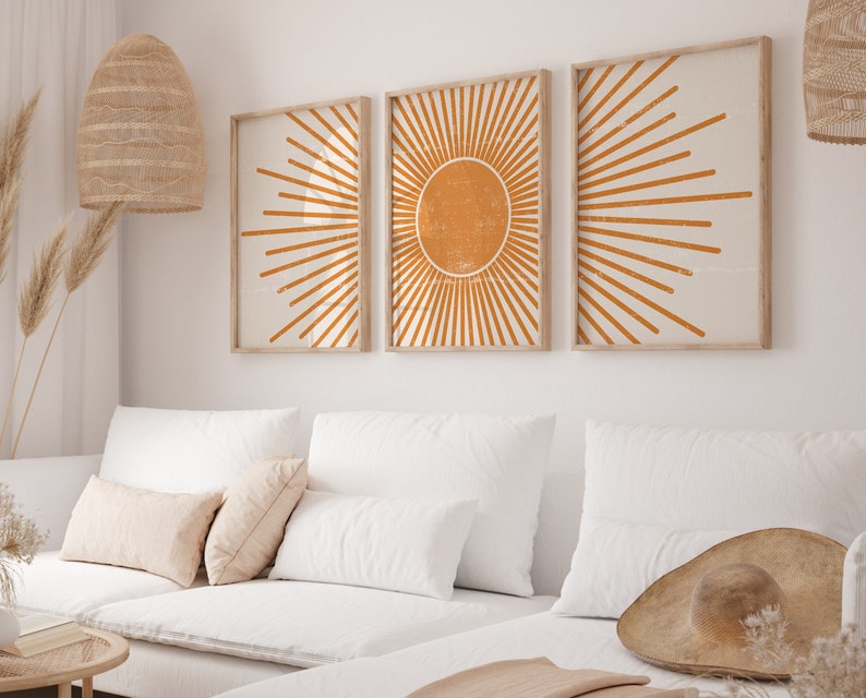 Boho Poster Set for Living Room, Bedroom or Hallway | Boho Sun Living Room Picture Set | Poster Set in A4, A3, 40x60, 50x75, 60x90 image 1