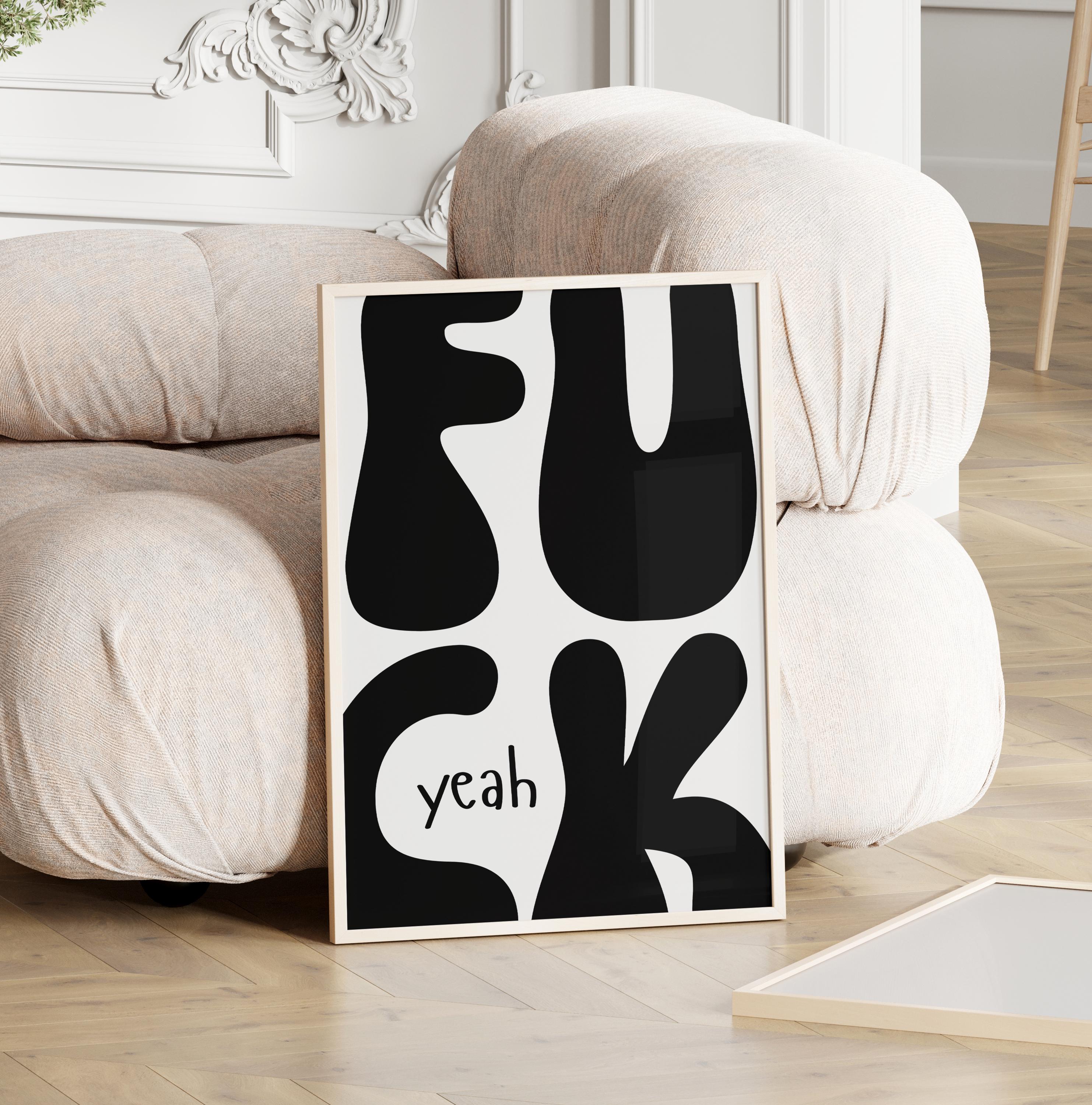 FUCK YEAH black and white poster | Retro black and white poster for the living room | Retro art print with lettering | Poster for the kitchen