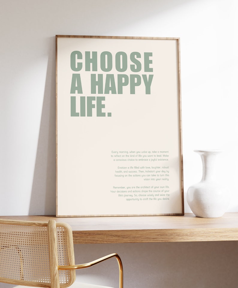 CHOOSE A HAPPY LIFE Motivierendes Sprüche Poster Motivationsposter mit Text Minimalistische Wanddekoration Bild 2