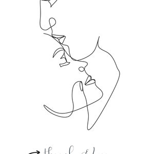 May include: Line art drawing of two people's faces, with the text "Hannah & Leon" and the date "17.04.2020" below. There are two circles with the text "DEINE NAMEN" and "DEIN DATUM" on either side of the date.