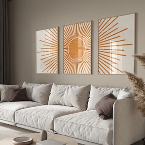 Boho Poster Set for Living Room, Bedroom or Hallway | Boho Sun Living Room Picture Set | Poster Set in A4, A3, 40x60, 50x75, 60x90 image 4