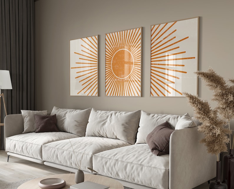 Boho Poster Set for Living Room, Bedroom or Hallway | Boho Sun Living Room Picture Set | Poster Set in A4, A3, 40x60, 50x75, 60x90 image 4