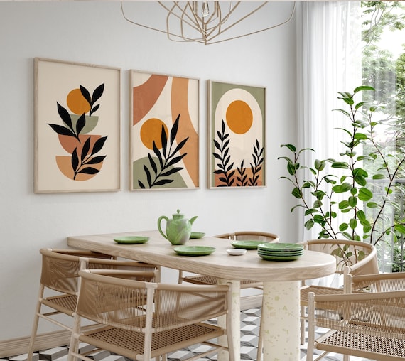 Boho Poster Set für Wohnzimmer, Schlafzimer oder Flur | Wanddeko für Wohnzimmer | Bilder Set Abstrakt in A4,A3, 40x60, 50x75, 60x90