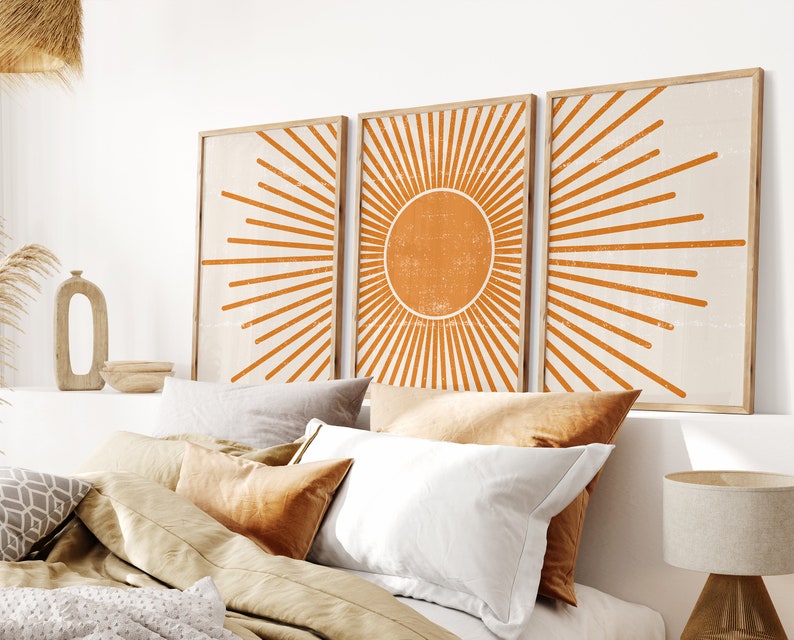 Boho Poster Set for Living Room, Bedroom or Hallway | Boho Sun Living Room Picture Set | Poster Set in A4, A3, 40x60, 50x75, 60x90 image 3