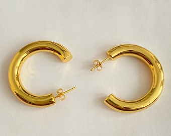 18k Gold Filled Thick Huggie Earrings: Minimalist Hoops