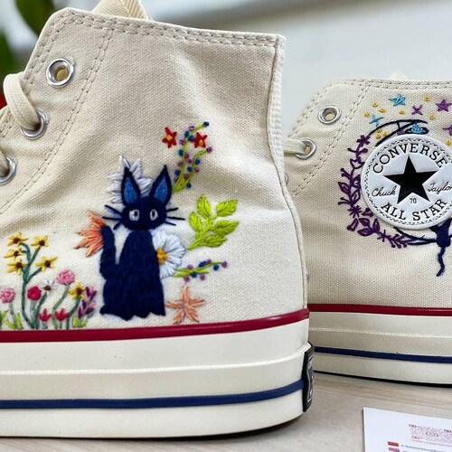 Converse Chuck Taylor 1970s, Custom Flower Embroidery, Black Cat Converse, Cute shops Cartoon Anime Converse Gift, Harajuku Shoes