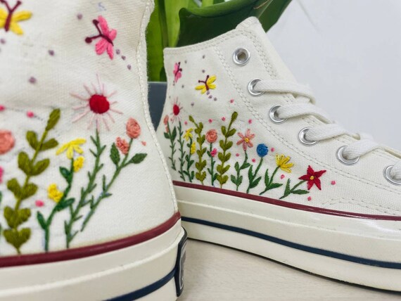 Zapatos de flores converse bordados tops altos bordados de
