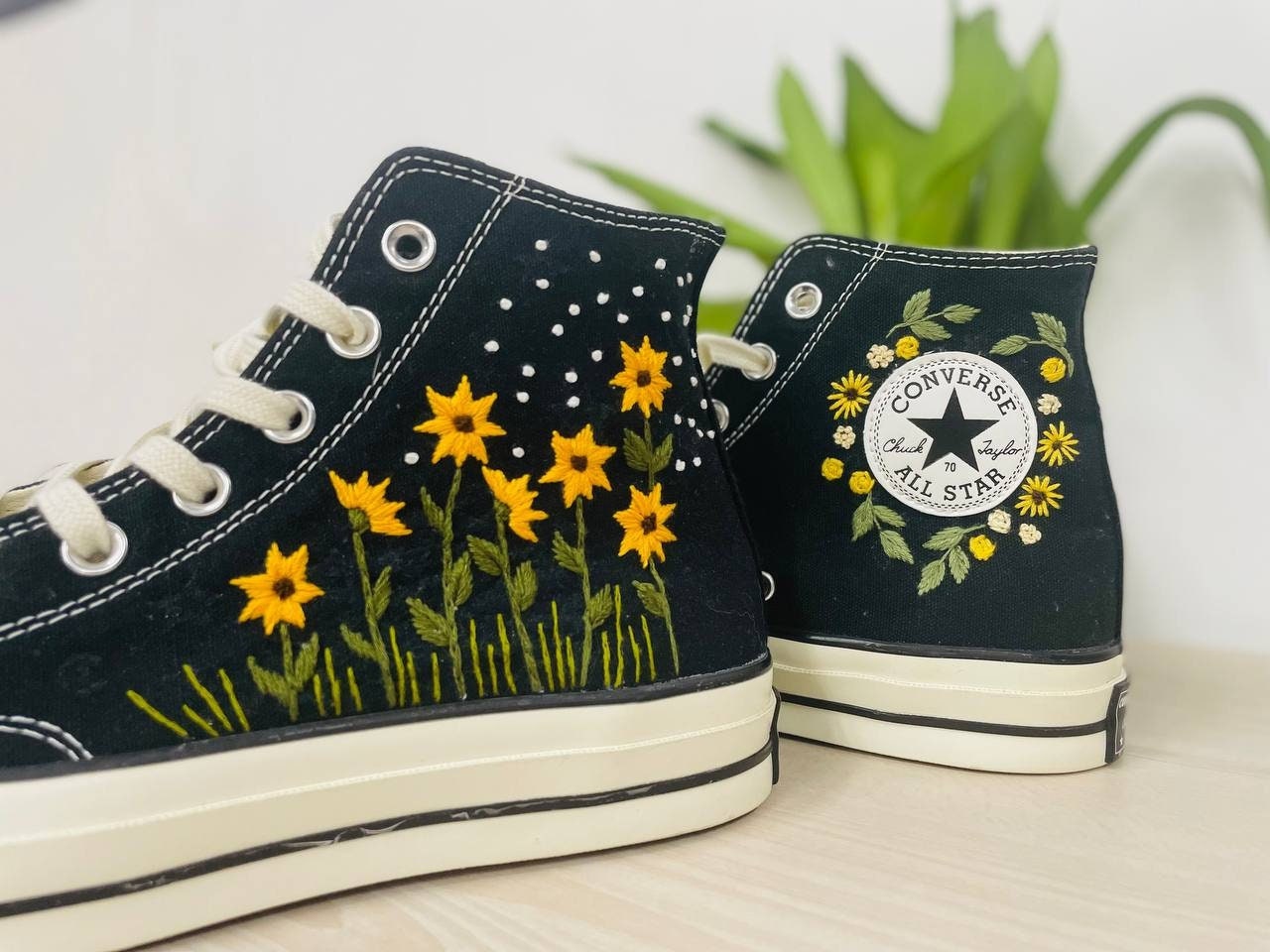 Night Embroidery Natural High Tops - Etsy