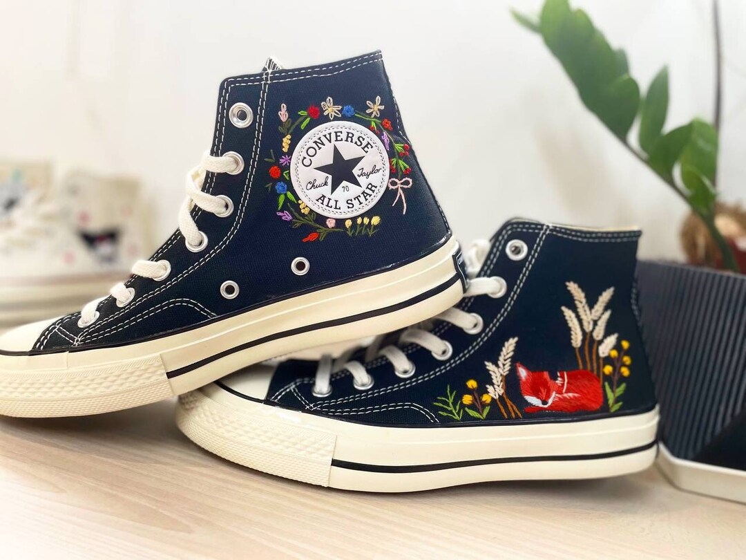 Cute Fox Embroidery Converse Hand Embroidery Flowers Shoes - Etsy