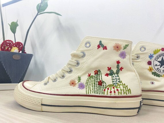 Cactus Floral Chuck Taylor 1970s Flower Embroidery Shoes - Etsy Cactus Floral Chuck Taylor 1970s Flower Embroidery Shoes - Etsy