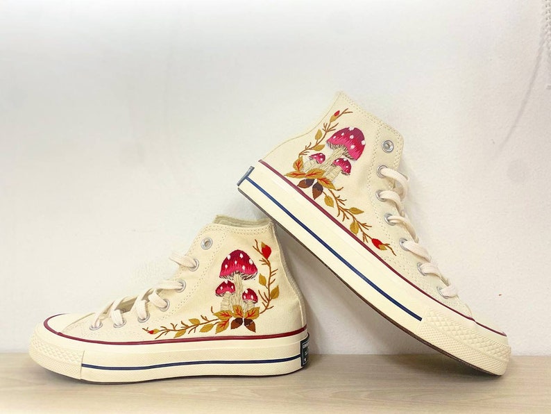 Muhsroom Embroidery Converse Fall Natural Shoes Flowers - Etsy