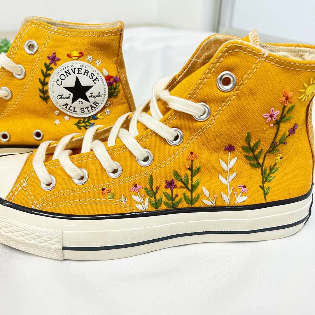 Flowers Embroidered Converse Hand Embroidery Flowers Shoes Etsy