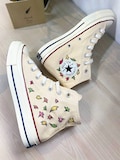 Nick & Charlie Leaves Embroidery Classic High Top Converse, Chuck Taylor 1970s Gift, Hand Embroidered Converse High Top product logo
