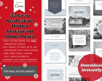 Modèles Instagram d’hiver pour l’immobilier, publications de devis Instagram pour l’immobilier, modèles de marketing immobilier, immobilier Canva Grey Quotes IG