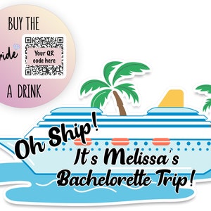 Custom Bachelorette Trip Magnet Set, Buy the Bride a drink, QR code, Bachelorette Party Decoration, Custom Cruise Magnets, Cabin Door magnet