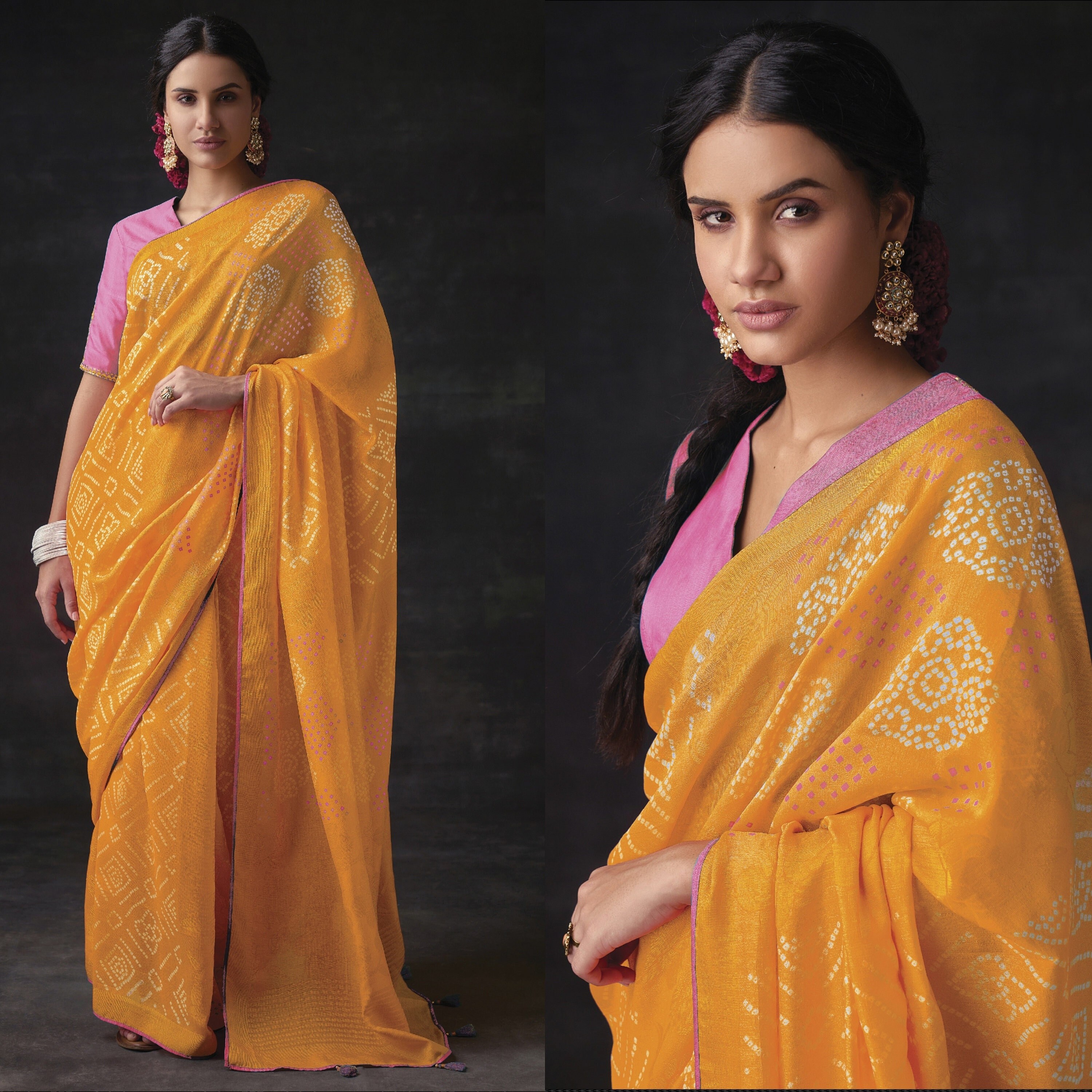 Canary Yellow Bandhani Saree With Embroidery Blouse-indian - Etsy Canary Yellow Bandhani Saree With Embroidery Blouse-indian - Etsy