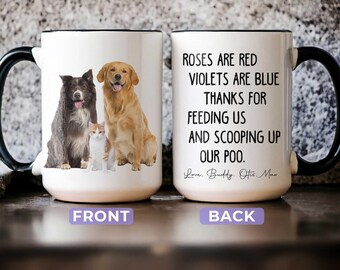 Custom Photo Thanks For Feeding Us Coffee Mug, Personalized Photo Dog Cat Mug, Gift For Father's Day, Mug For Dog Lover Cat Lover, Funny Pet