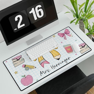 Teacher Pencil Bow Mouse Pad, Funny Teacher Desk Mat, Personalized Gift for Teacher, Classroom Decor, World&#39;s Best Teacher, Teacher Desk Mat