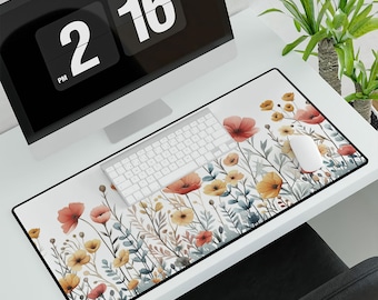 Watercolor Wildflowers Desk Mat, Gaming Mouse Pad, Large Mousepad, Keyboard Mouse Mat Desk Pad for Work, Game Office Home
