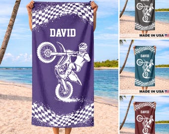 Personalized Dirt Bike Beach Towel Custom Name Motocross Rider Gift