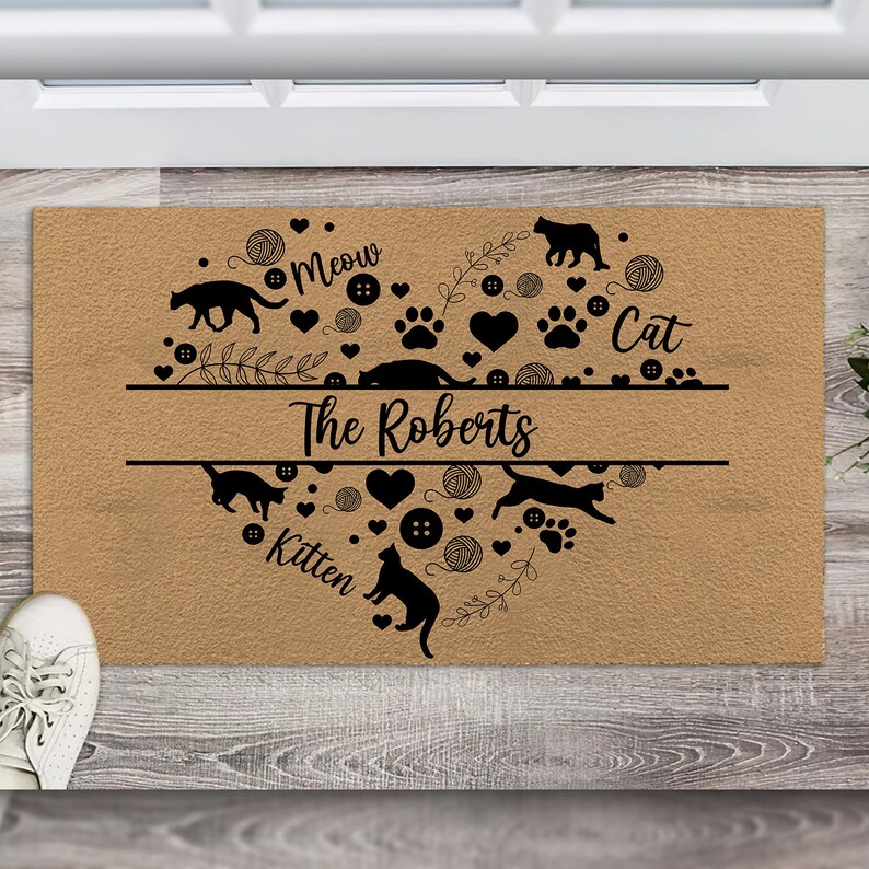 Pink Cat Print Door Mat