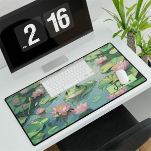 Cute Frog Desk Mat, Custom Name Desk Mat, Cute Gaming Mouse Pad, Gamer Girl Desk Accessories, Gifts for Gamers