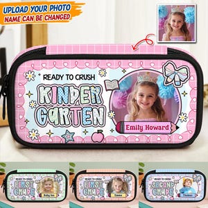 Étui à crayons personnalisé pour enfants, maternelle, prêt à craquer, pochette pour la rentrée avec photo et nom, cadeau personnalisé pour la première année pour fille ou garçon