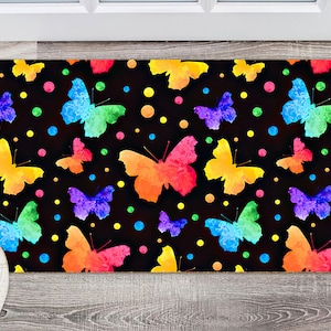 Rainbow Butterflies Door Mat, Home Decor Doormat, Welcome Doormat, New Home Gift, Printed Polyester Doormat