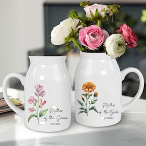 Personalized Wedding Gift For Mother Of The Bride & Groom, Birth Month Flower Vase, Mother of the Bride Ceramic Vase, Wedding Decoration