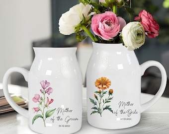 Personalized Wedding Gift For Mother Of The Bride & Groom, Birth Month Flower Vase, Mother of the Bride Ceramic Vase, Wedding Decoration