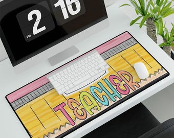 Teacher Pencil Deskmat, Personalized Teacher Gift, Teacher Mousepad, Custom Gift for Teacher, Teacher Appreciation Gift, Teacher Desk Decor