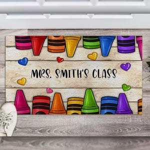 Teacher Classroom Doormat, Crayon Custom Doormat, Personalized Teacher Doormat, Classroom Decor, Teacher Gift, Custom Teacher Doormat