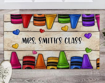 Teacher Classroom Doormat, Crayon Custom Doormat, Personalized Teacher Doormat, Classroom Decor, Teacher Gift, Custom Teacher Doormat