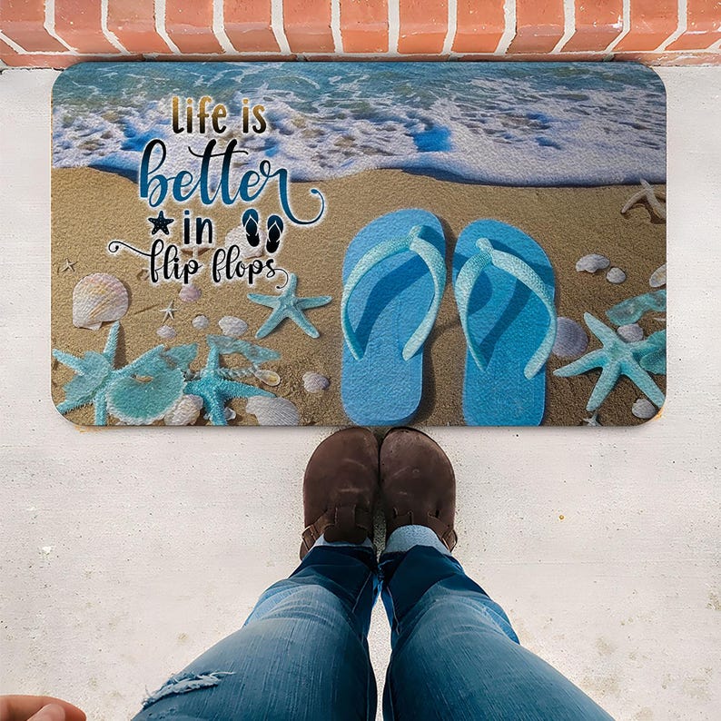 Life is Better in Flip Flops Doormat, Beach House Door Mat, Printed ...