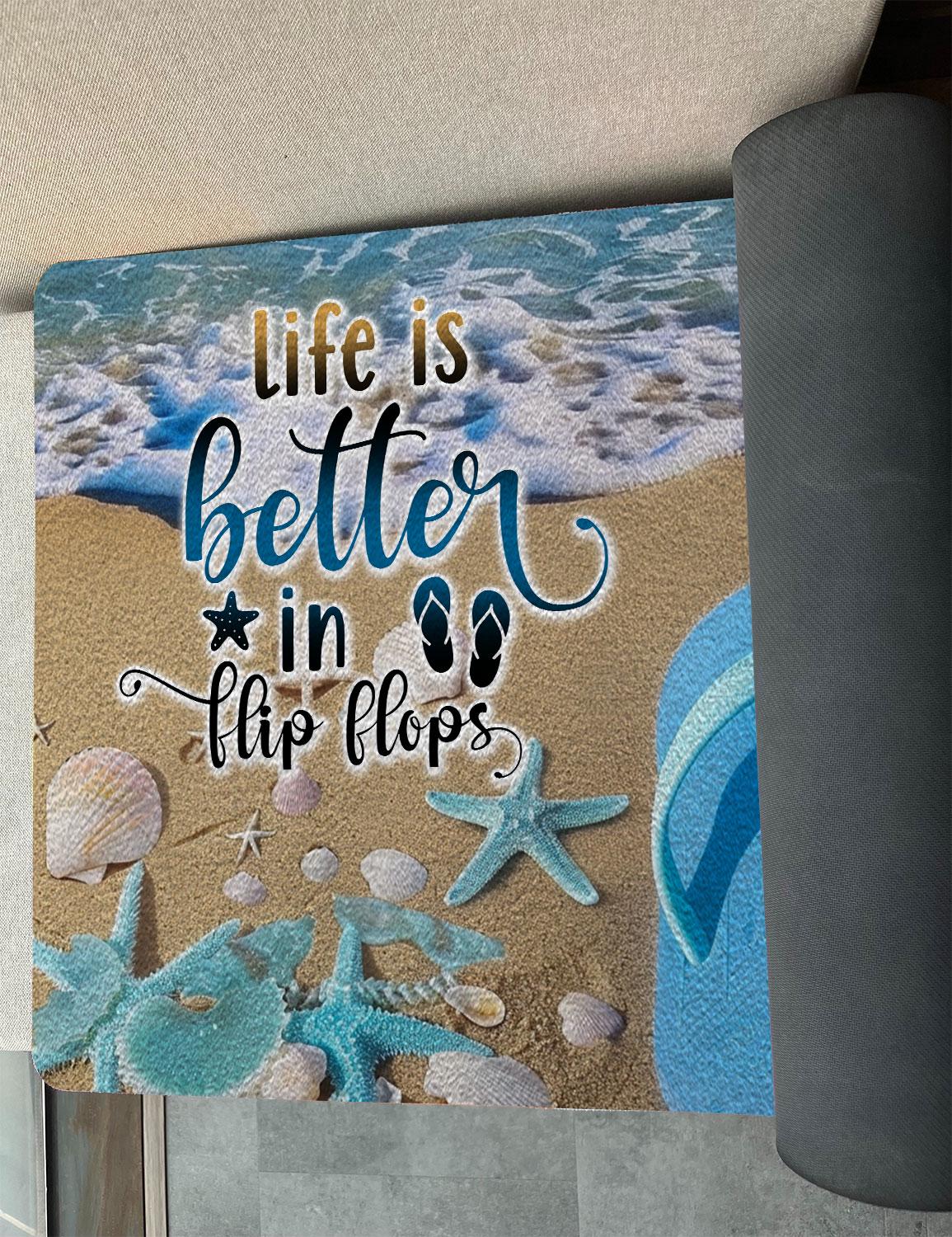 Life is Better in Flip Flops Doormat, Beach House Door Mat, Printed ...