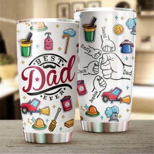 Personalized Dad Fist Bump Tumbler Cup, Custom Father&#39;s Day Hand Mug , Fathers Day Gift, Mug For Dad, Papa, Daddy, Birthday Gift For Dad