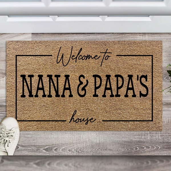 Grandparents Welcome Door Mat, Welcome To Nana And Papa's House Doormat, Grandparent Gift, Custom Printed Polyester Mat, Home Decor