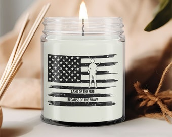 Patriotic Candle, American Flag Candle, Land of the Free Home of the Brave Scented Soy Candle, Independence Day Home Decor, 4th of July Gift